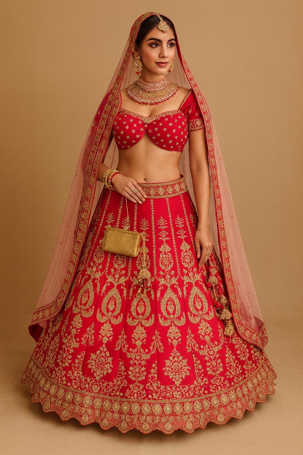 Bridal lehenga with gold embroidery