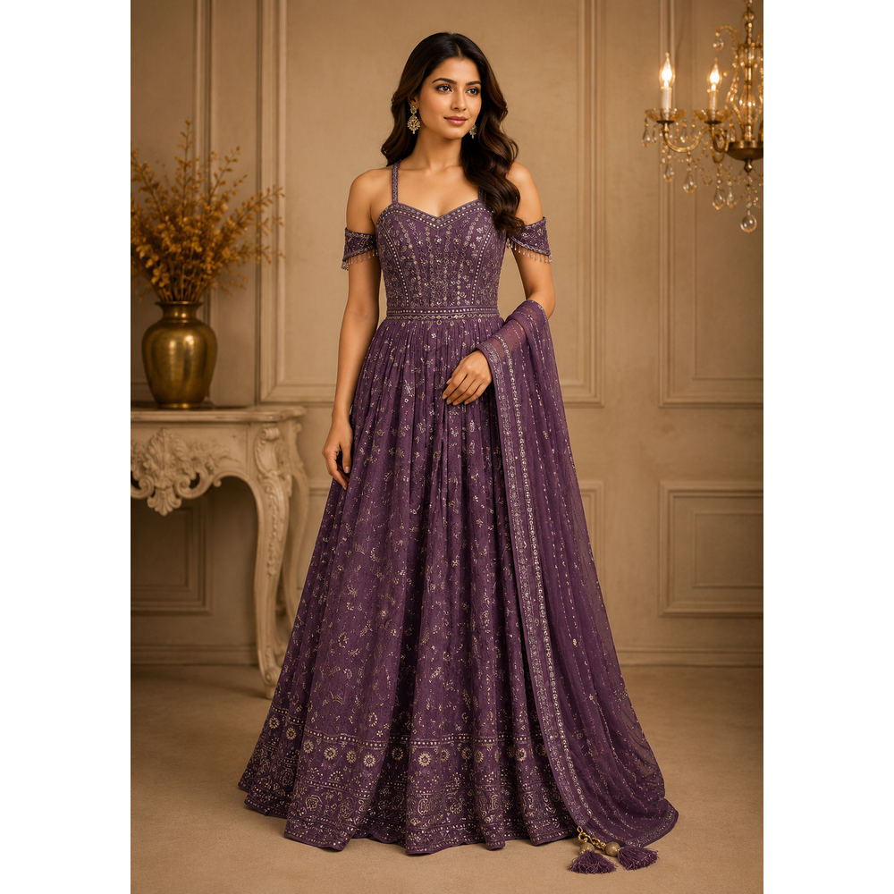 LYLA EMBROIDERED OFF-SHOULDER GOWN