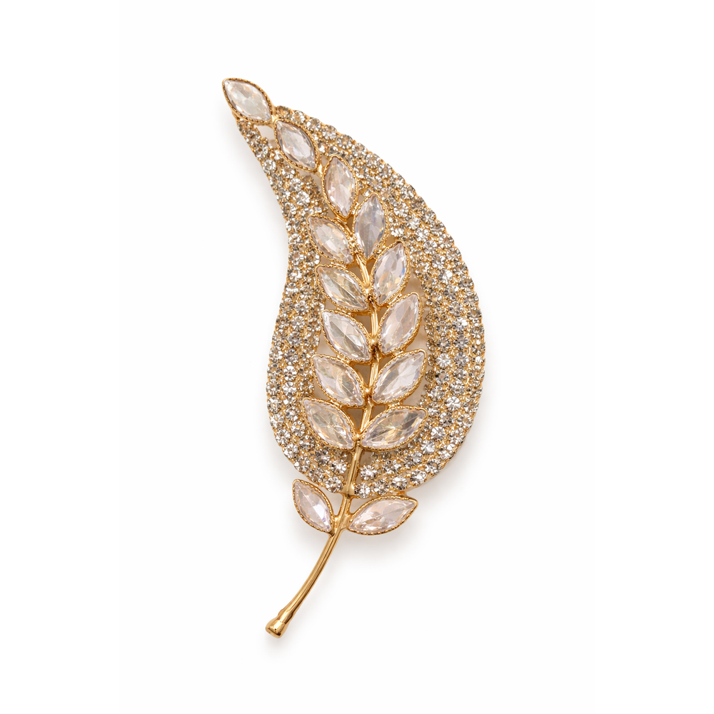 MINA CRYSTAL LEAF BROUCH
