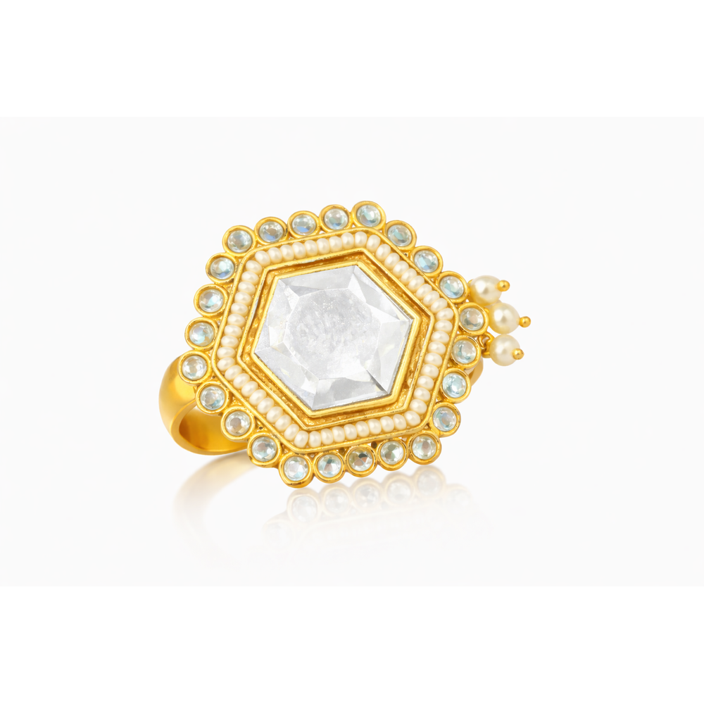 HAXAGON KUNDAN FINGER RING