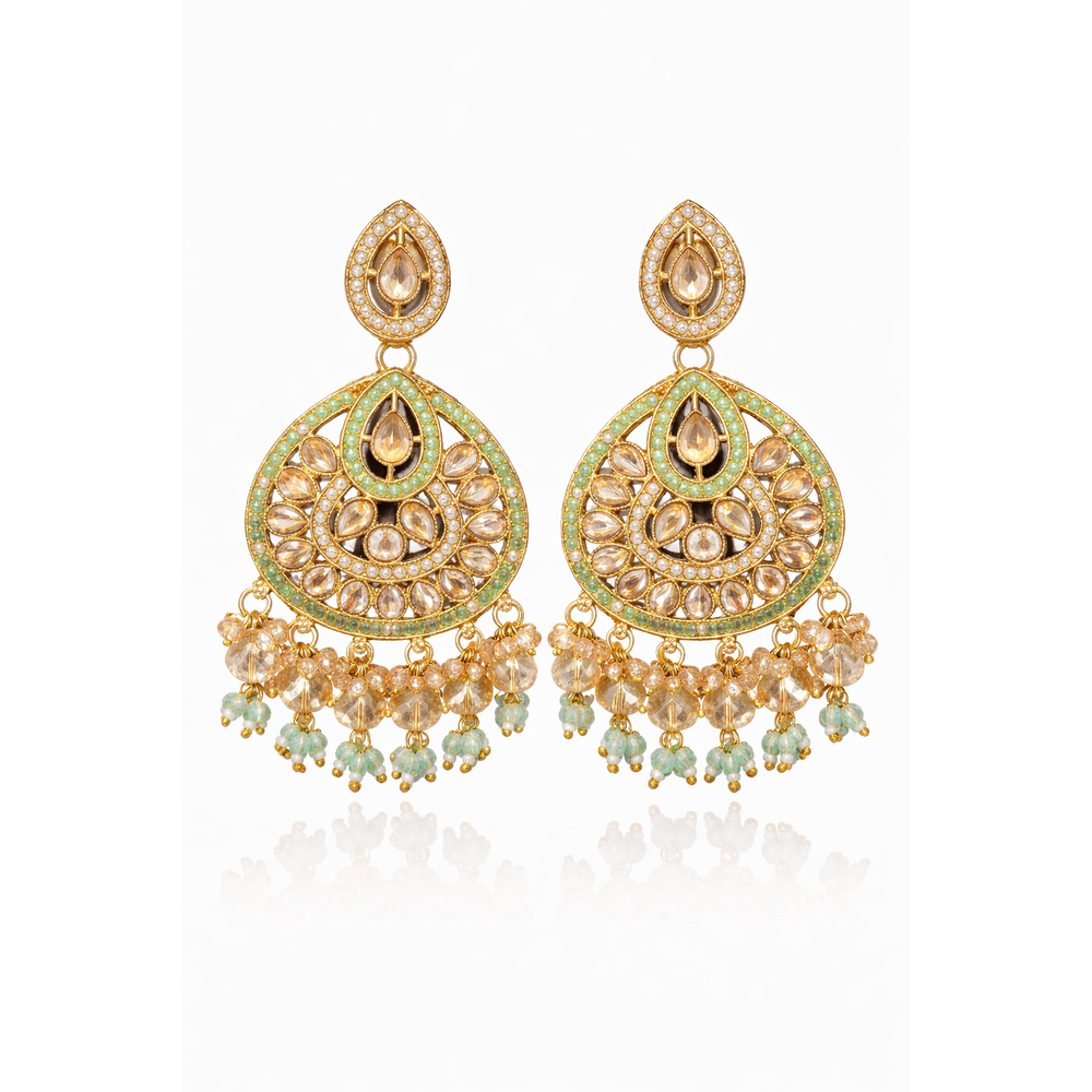 TRADITIONAL KUNDAN PEARL DROP EARRINGS