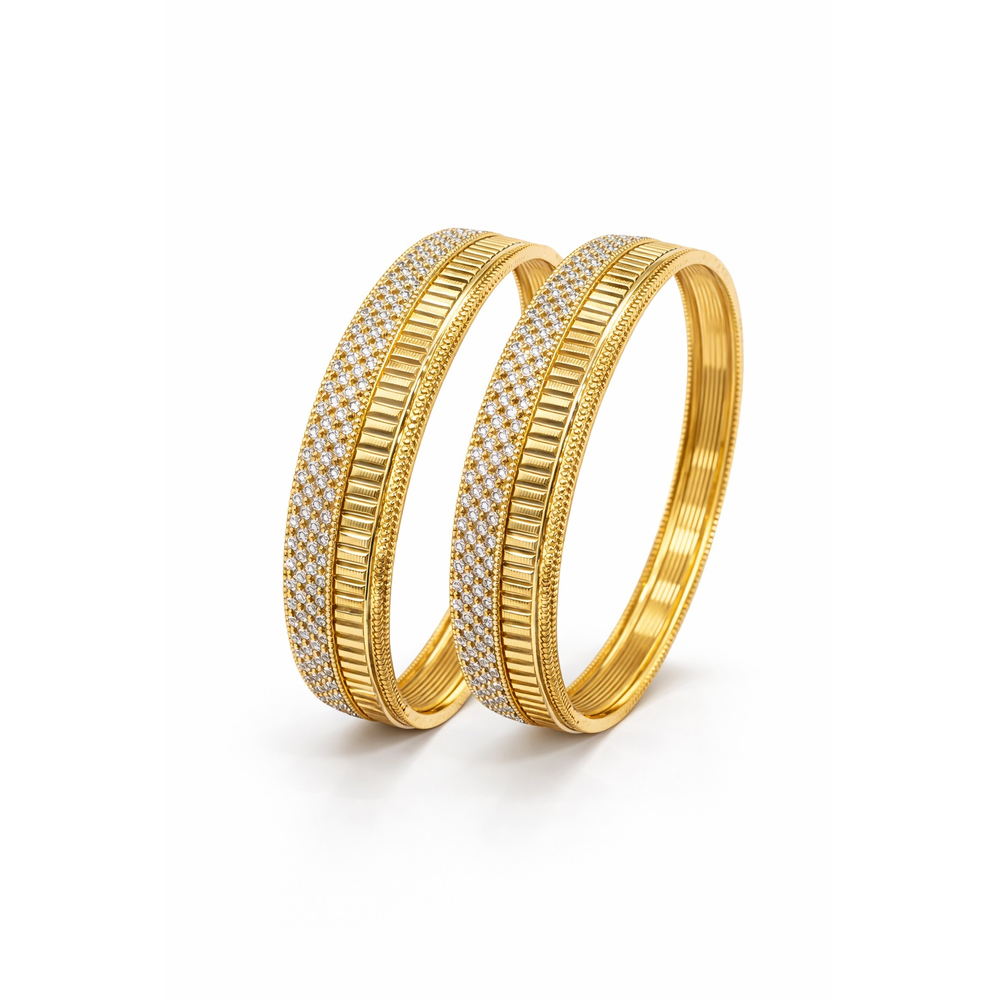 GOLD BANGLE SET WITH CRYSTAL ACCENTS