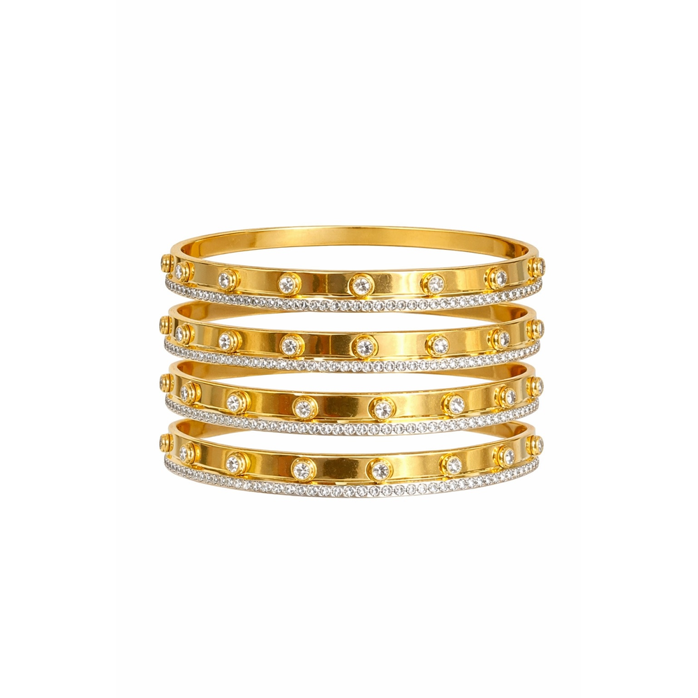 ELEGANT GOLD BANGLE SET WITH CRYSTAL ACCENTS