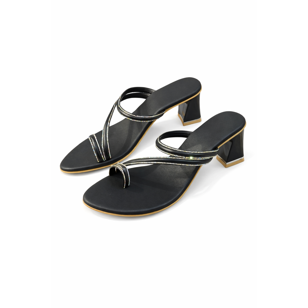 ELEGANT BLACK BLOCK HEEL SANDALS