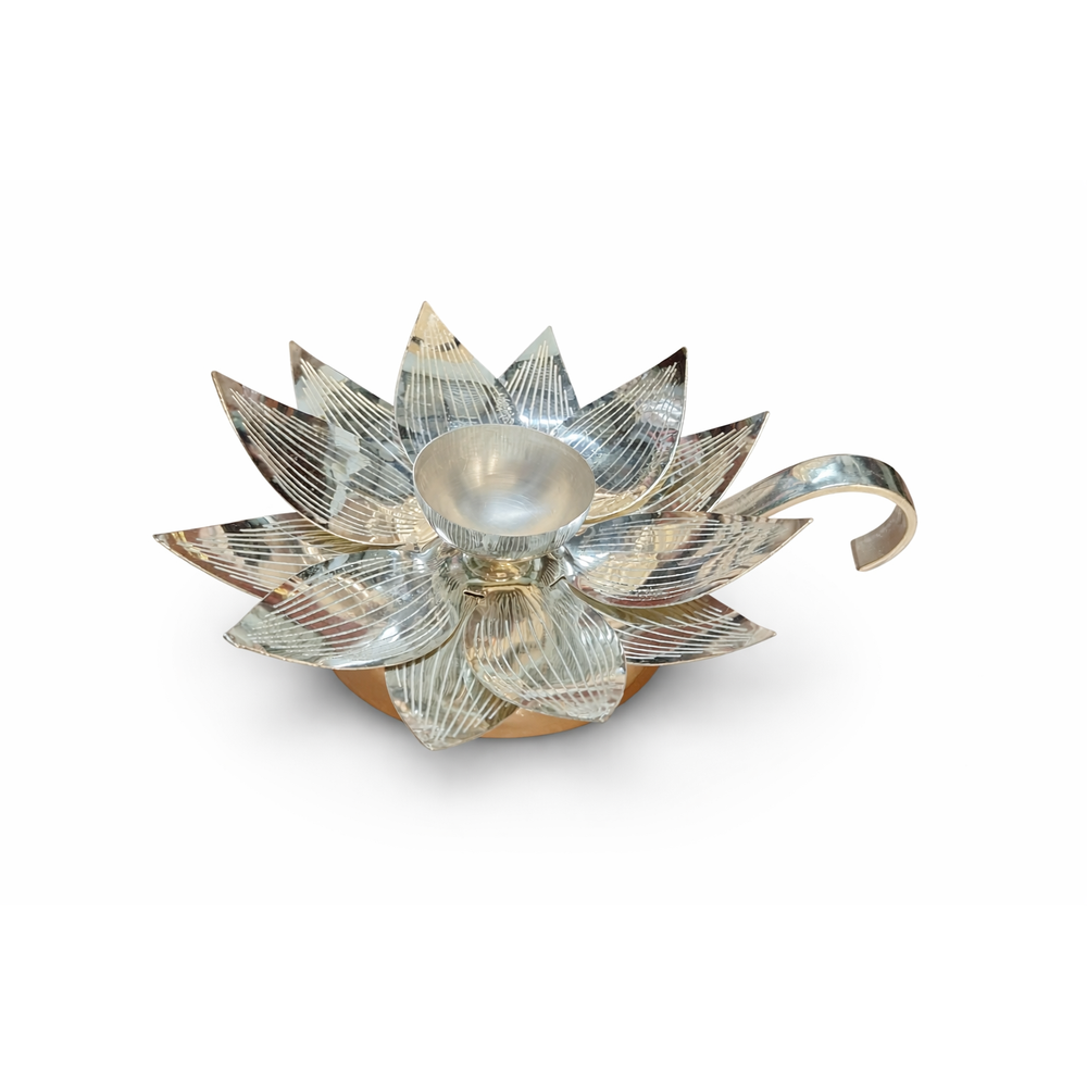 ORNATE SILVER LOTUS DIYA