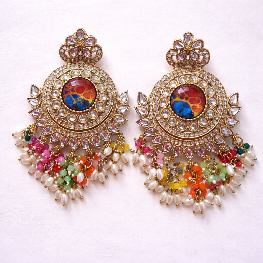 MARBLE KUNDAN JHUMKA EARRINGS