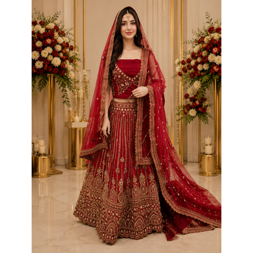 AMIA UNSTICHED DOUBLE DUPATTA BRIDAL SUIT