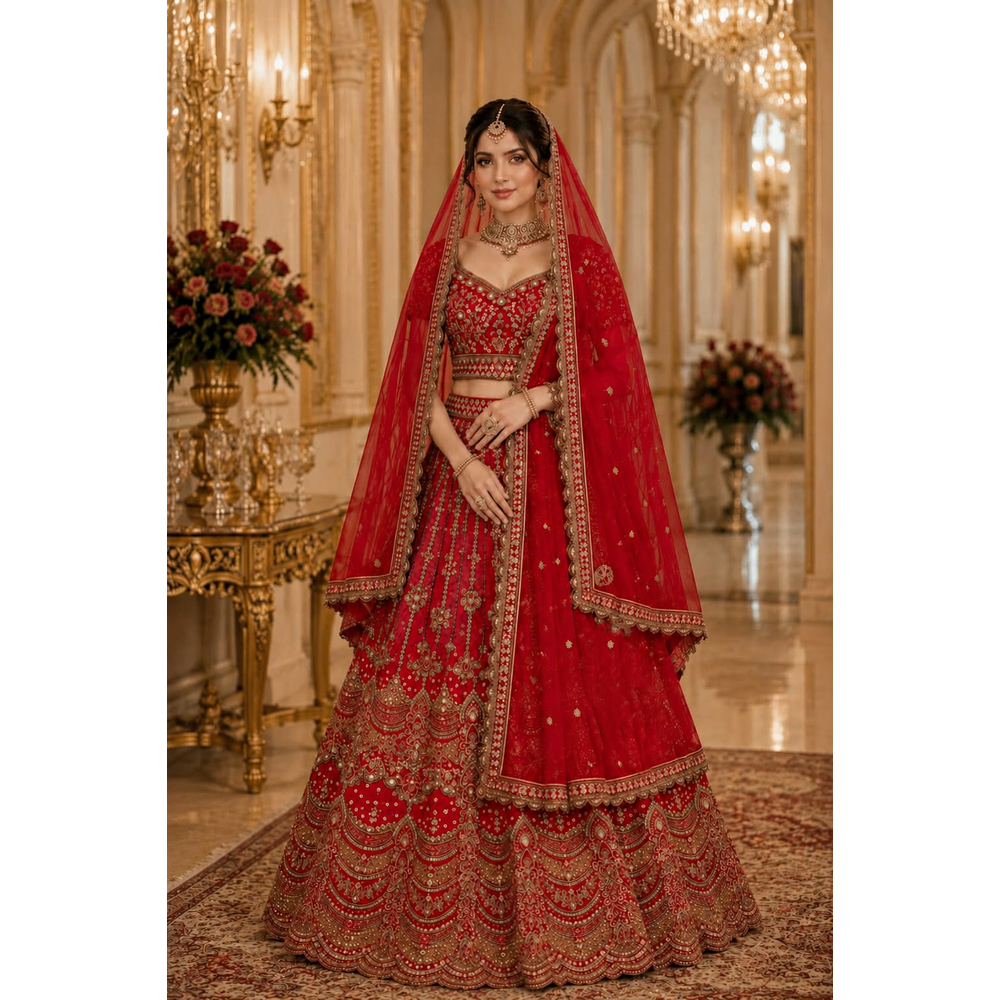 RUHI UNSTITCHED DOUBLE DUPATTA BRIDAL LENGHA SUIT