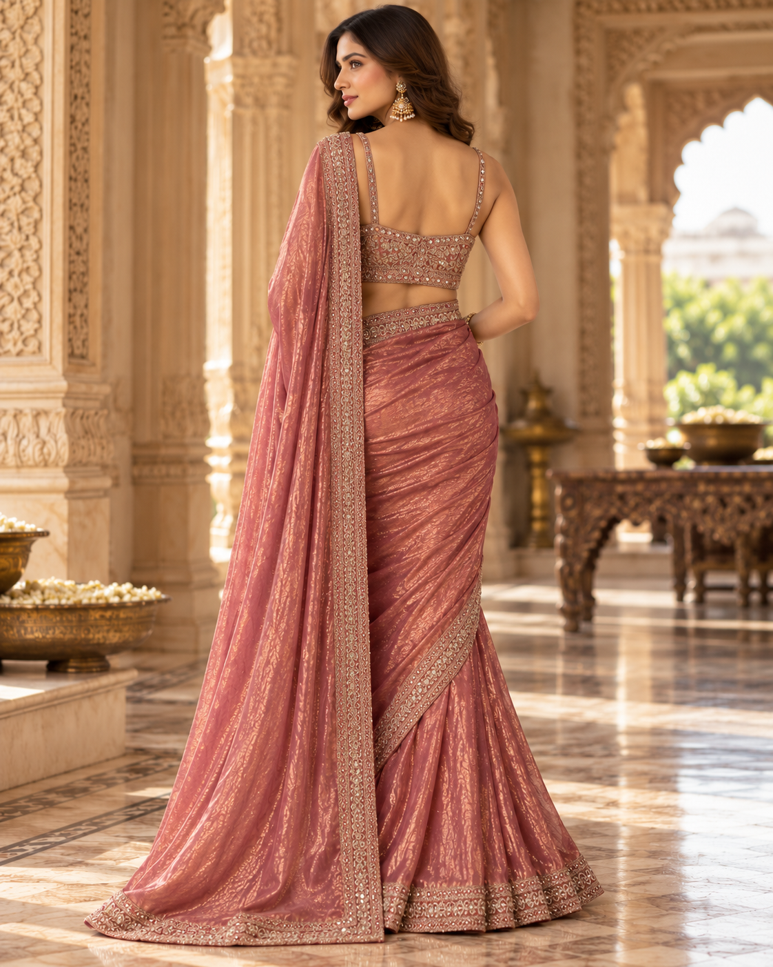 Embroidered blouse and drape of the Pehnawa Darsha saree