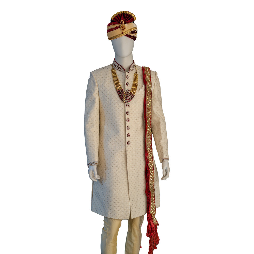 GROOM SHERWANI (LEMON WHITE/MAROON) 