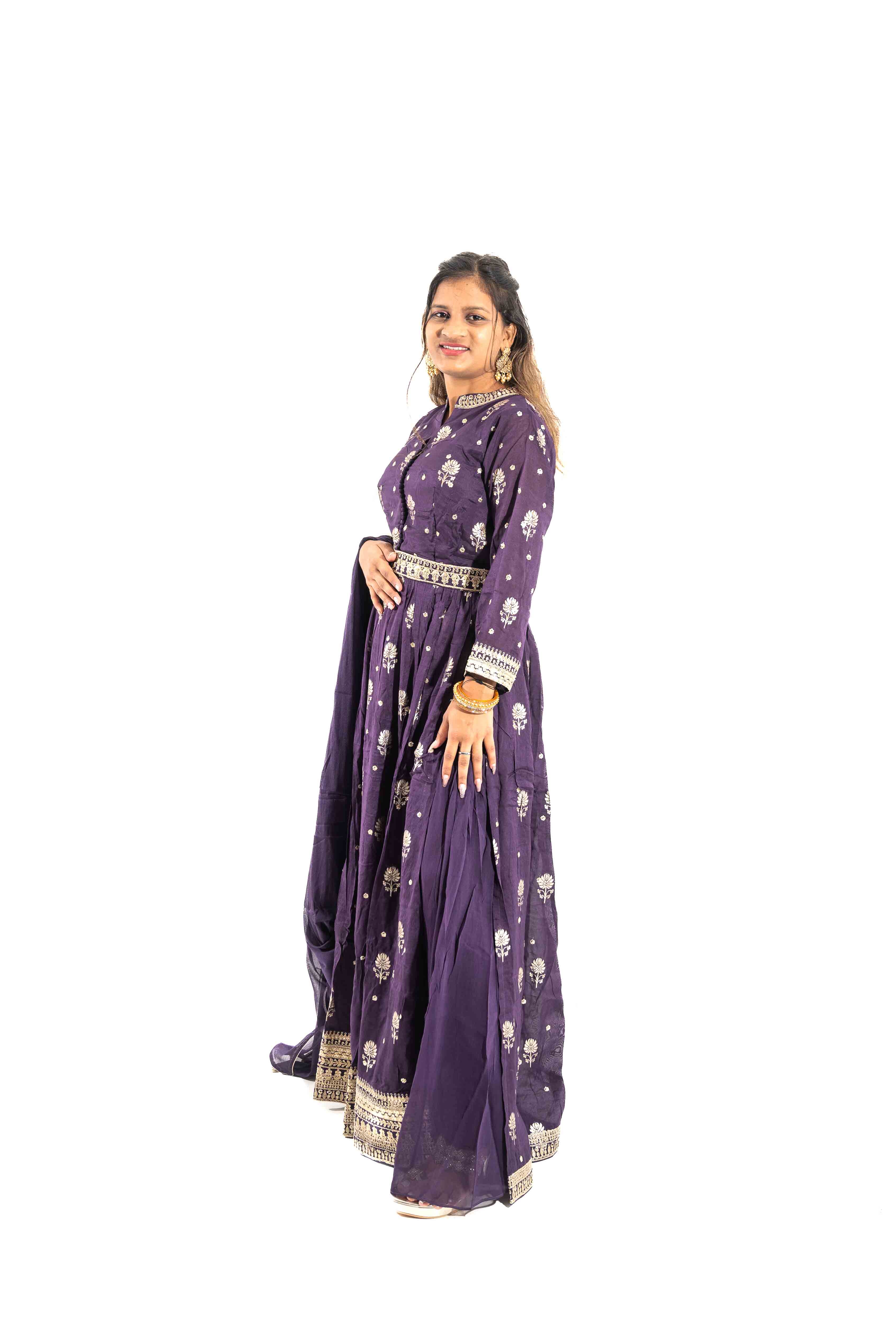 Embroidered Dupion Silk Pakistani Suit in Purple : KUF14535