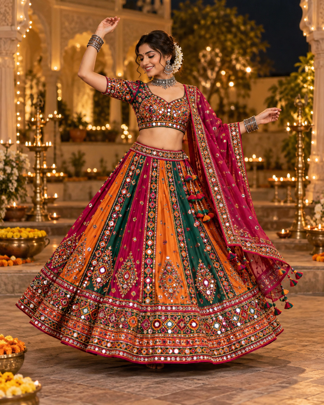 Colourful embroidered Garba outfit from the Pehnawa Navratri collection